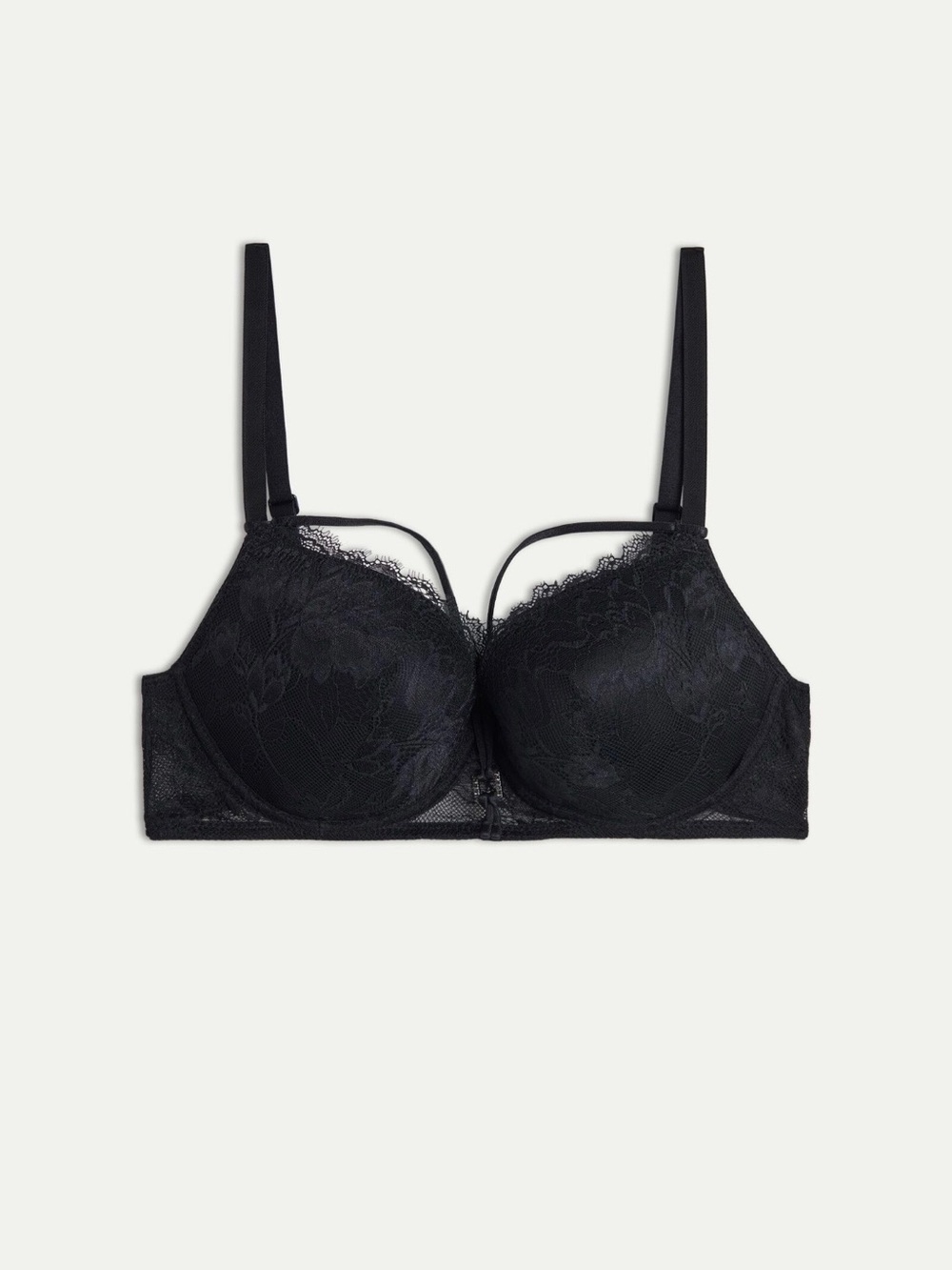 intimissimi Black Lace Balconette Bra with Decorative Straps